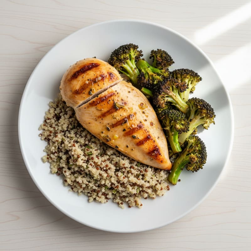 Grilled Chicken Breast with Quinoa and Roasted Broccoli