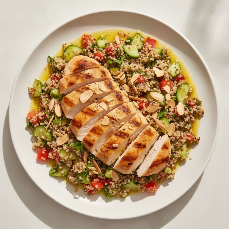 Grilled Chicken Breast with Crunchy Quinoa Salad and Lemon Vinaigrette