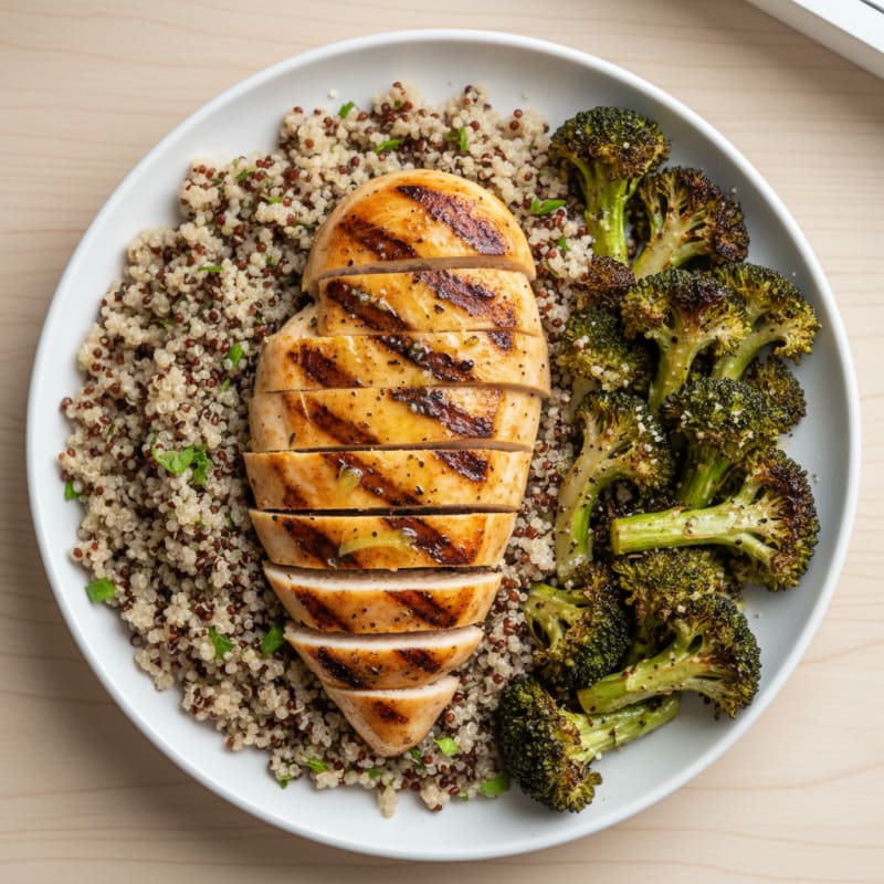 Grilled Chicken Breast with Quinoa and Roasted Broccoli