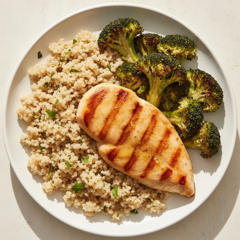 Grilled Chicken Breast with Quinoa and Roasted Broccoli