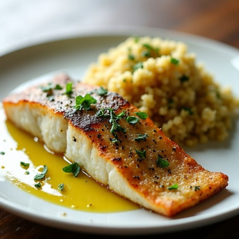 Herb-Crusted Pan Seared Barramundi with Lemon