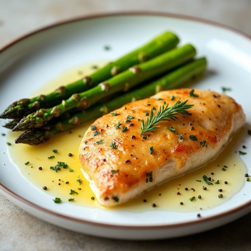 Lemon Garlic Pan-Seared Chicken with Roasted Asparagus