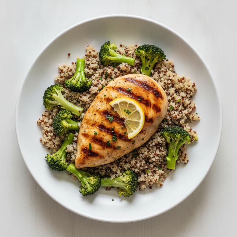 Grilled Chicken Breast with Quinoa and Steamed Broccoli
