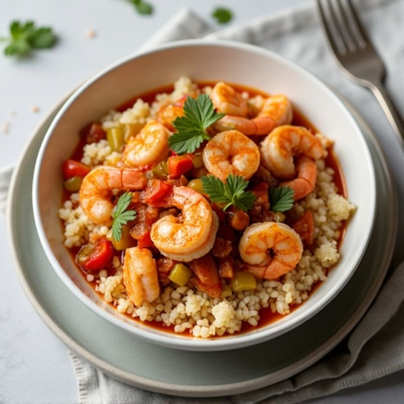 Spicy Shrimp and Chicken Gumbo with Cauliflower Rice
