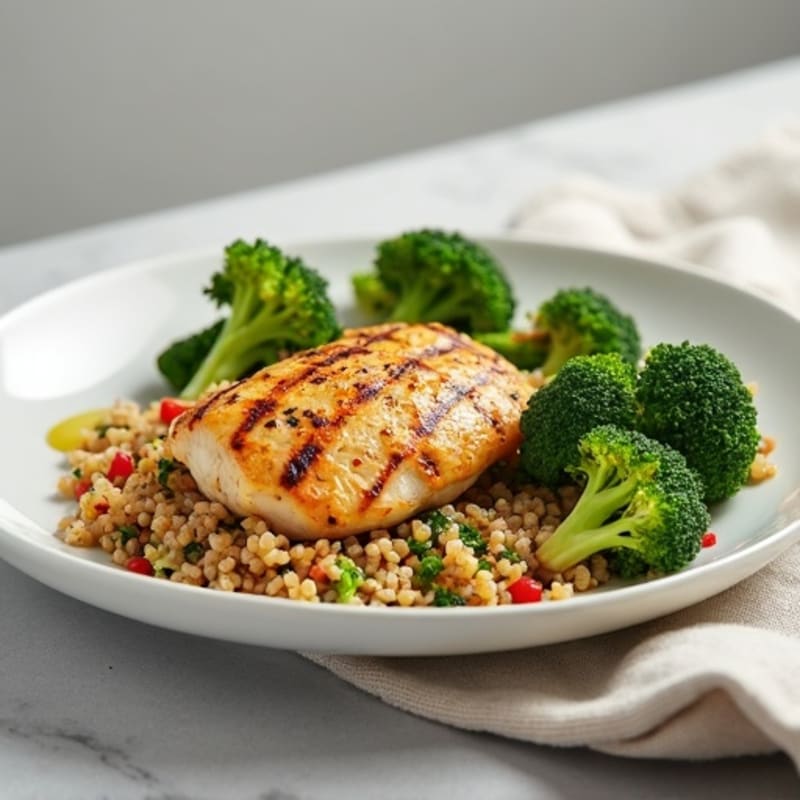 Grilled Chicken Breast with Quinoa and Roasted Broccoli