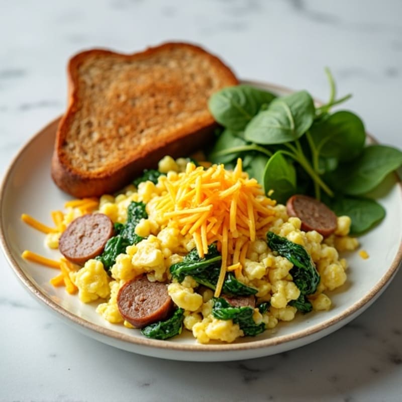 Egg White Spinach Scramble with Turkey Sausage
