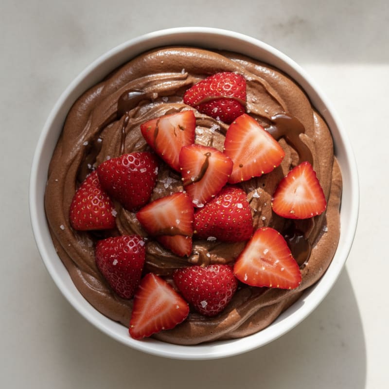 Silky Chocolate Protein Mousse with Fresh Strawberries