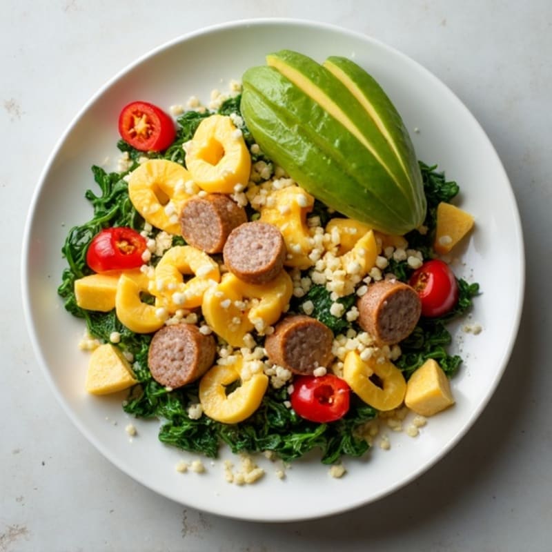 Egg White and Turkey Sausage Scramble with Spinach and Peppers