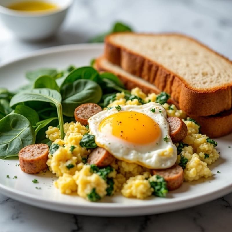 Egg White Scramble with Turkey Sausage and Spinach