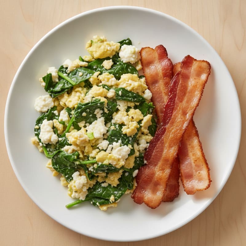 Cottage Cheese Scramble with Spinach and Turkey Bacon