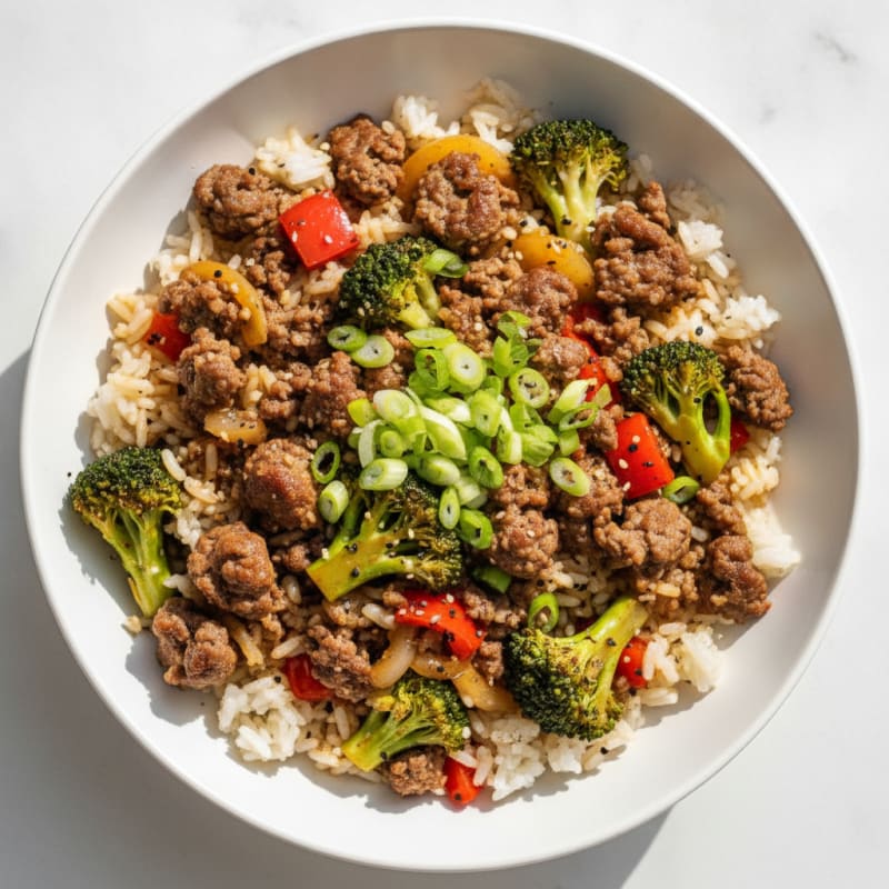 Savory One-Pan Beef & Rice Bowl