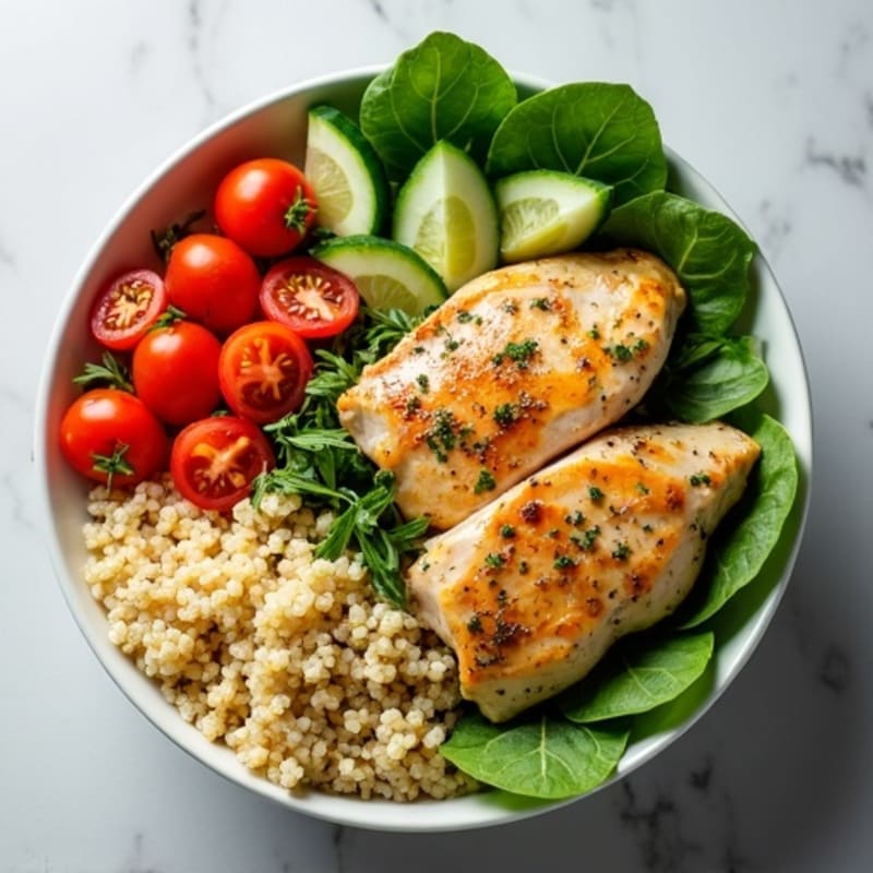 Herb-Marinated Chicken and Quinoa Bowl with Fresh Vegetables