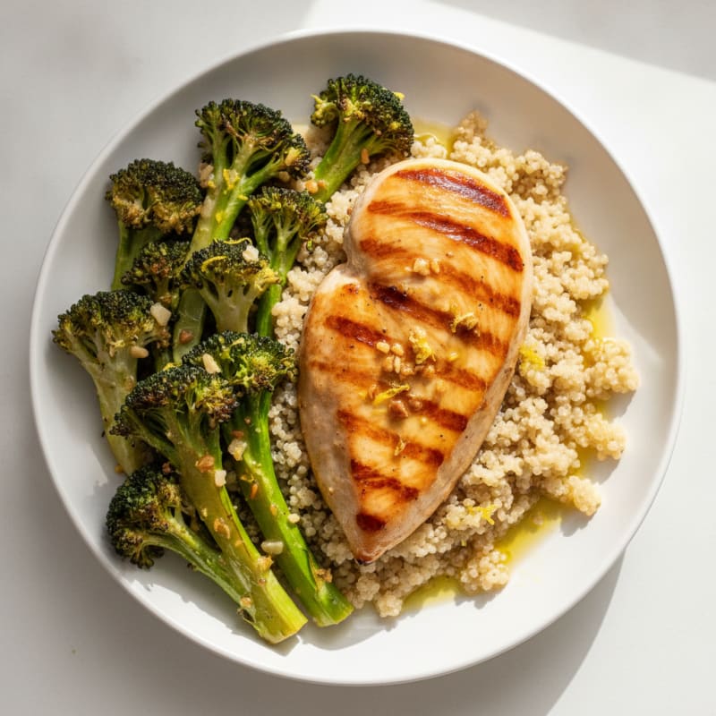 Grilled Chicken Breast with Quinoa and Roasted Broccoli