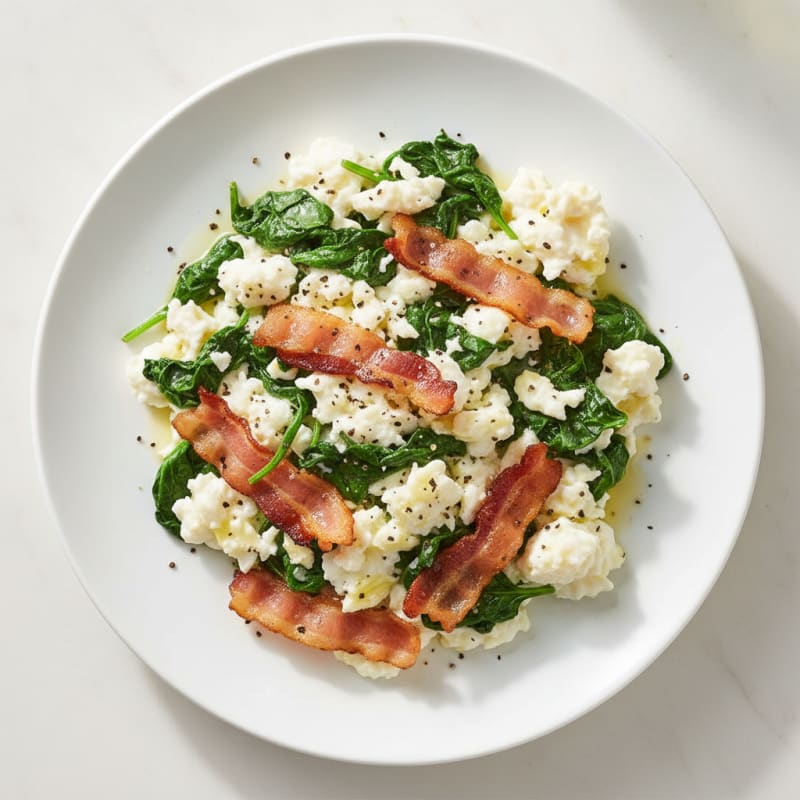 Egg White Spinach Scramble with Low-Fat Turkey Bacon