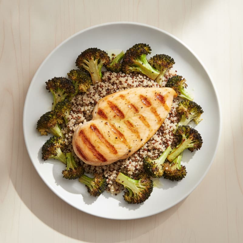 Grilled Chicken Breast with Quinoa and Roasted Broccoli