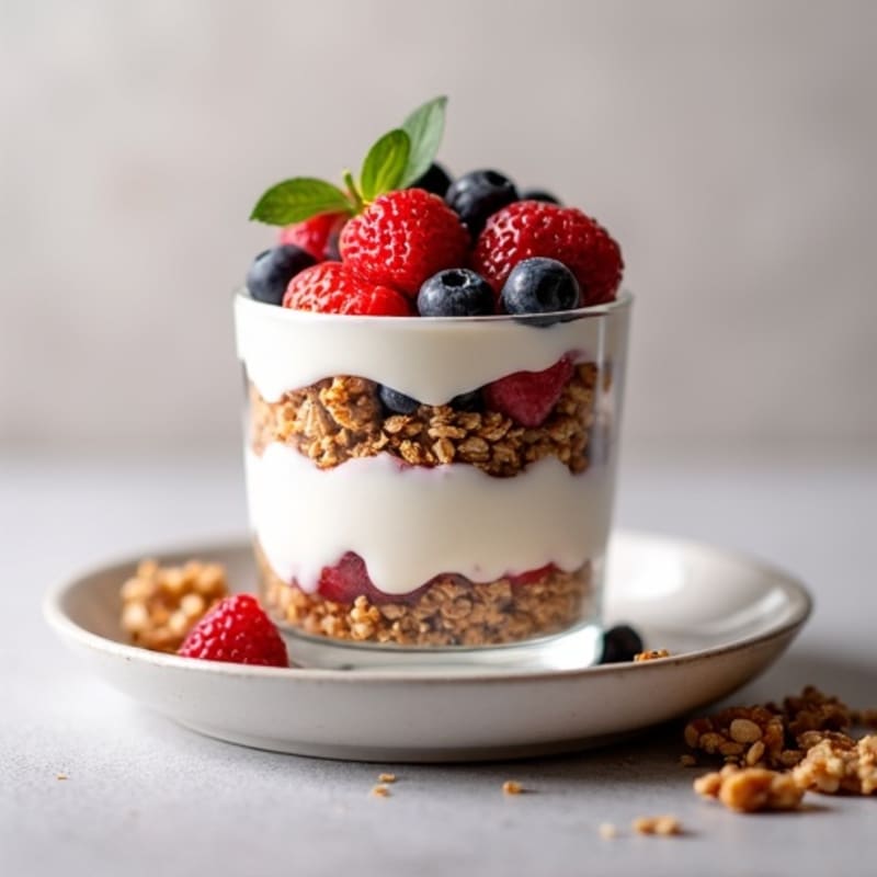 Greek Yogurt Parfait with Protein Granola and Mixed Berries