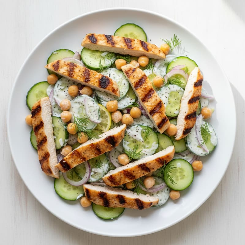 Cucumber and Dill Yogurt Salad with Grilled Chicken