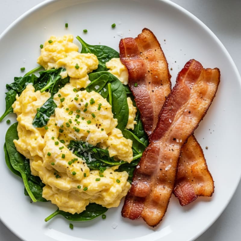 Creamy Scrambled Eggs with Crispy Bacon