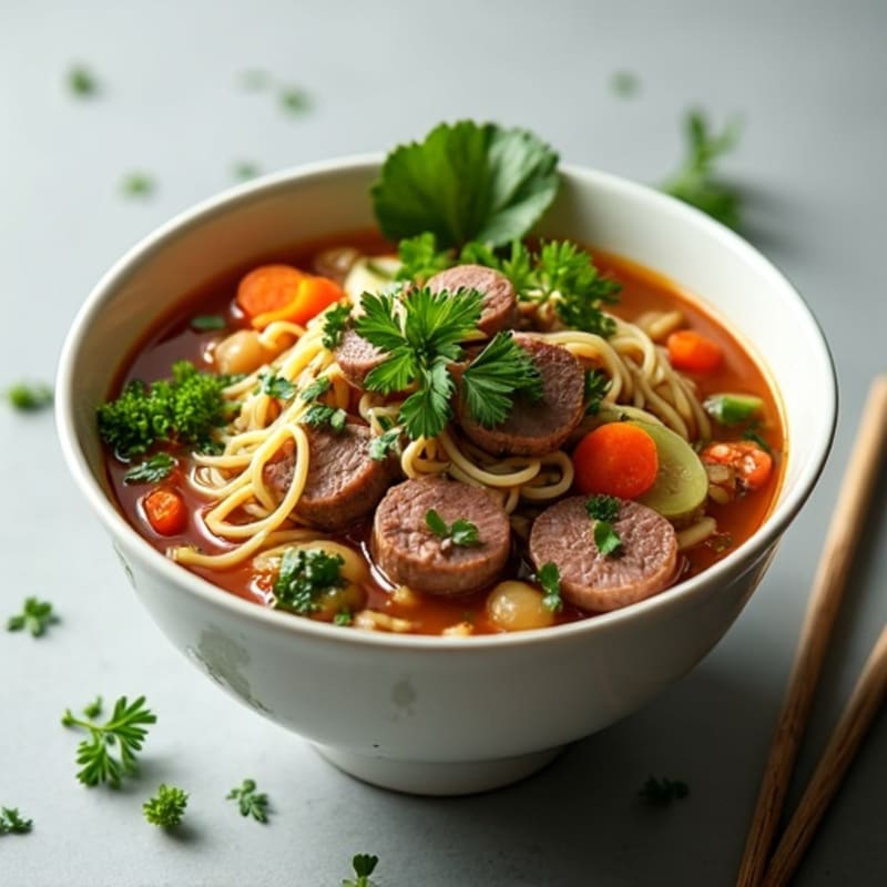 Lean Beef Aromatic Noodle Soup with Fresh Herbs