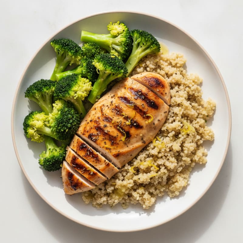 Grilled Chicken Breast with Quinoa and Steamed Broccoli