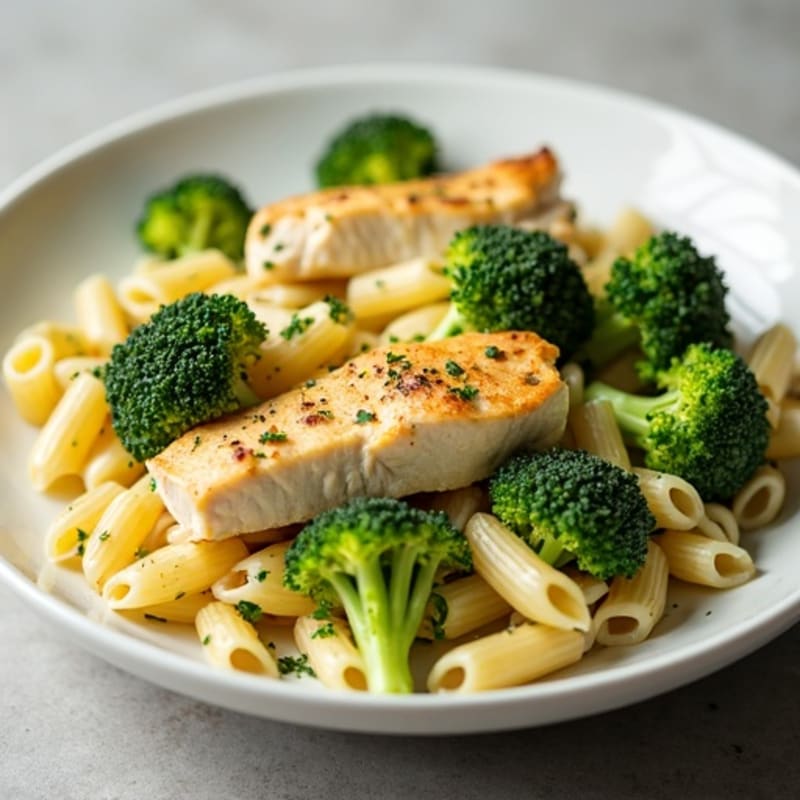 Creamy Lemon Herb Chicken Pasta with Roasted Broccoli