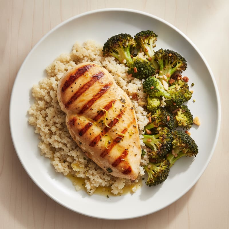 Grilled Chicken Breast with Quinoa and Roasted Broccoli