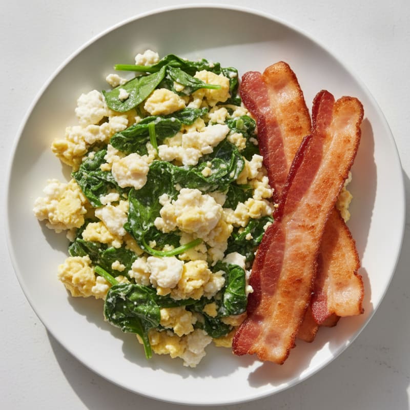 Cottage Cheese Scramble with Spinach and Turkey Bacon