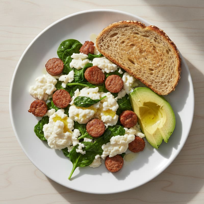Egg White Spinach Scramble with Turkey Sausage