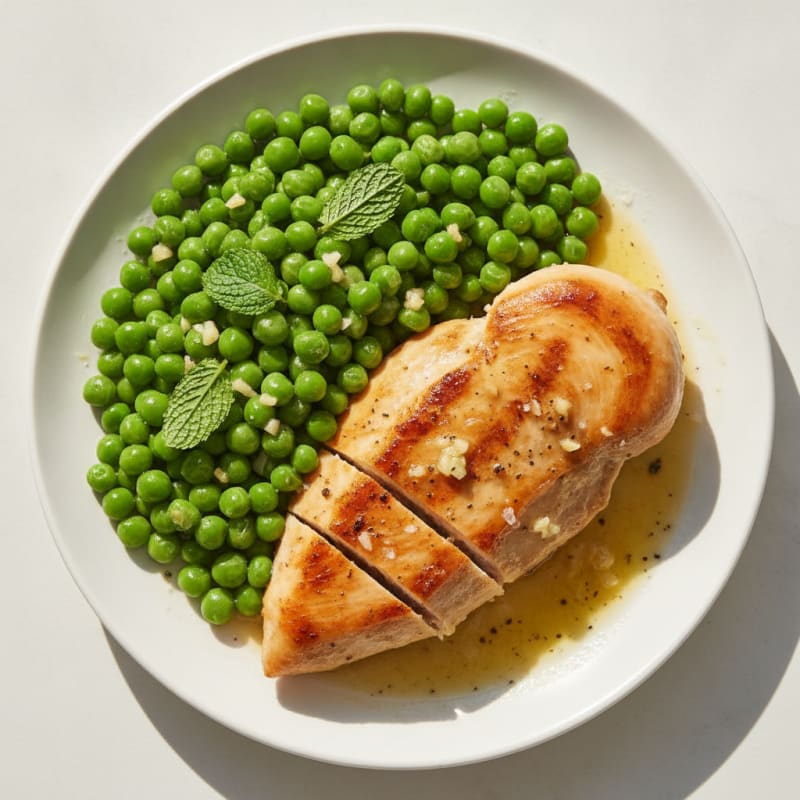 Pan-Seared Chicken with Garlic Butter Canned Peas and Mint