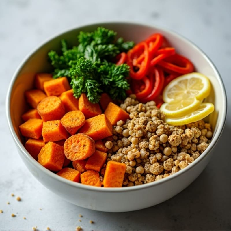 Crispy Pea Protein Power Bowl with Roasted Sweet Potatoes