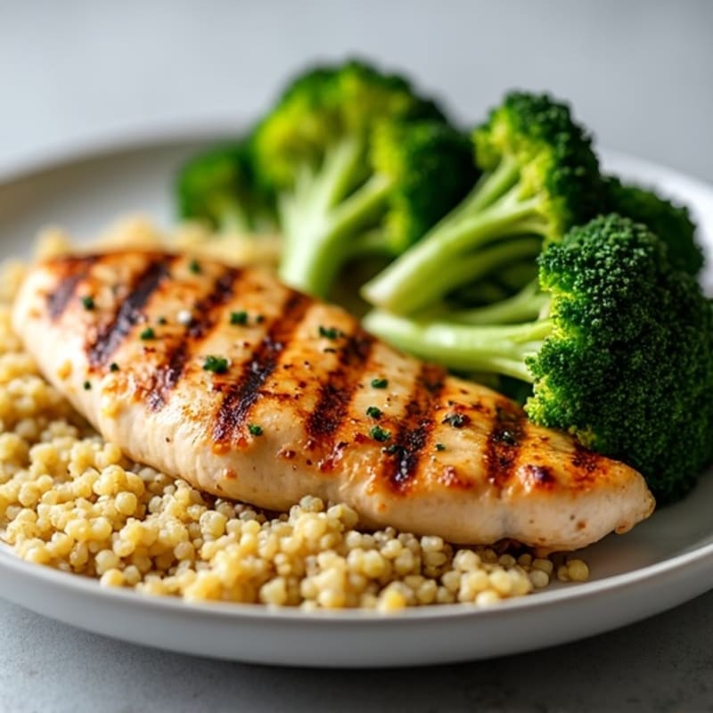 Grilled Chicken Breast with Roasted Broccoli and Quinoa