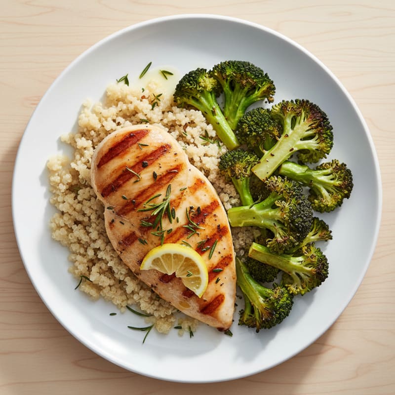 Grilled Chicken Breast with Roasted Broccoli and Quinoa