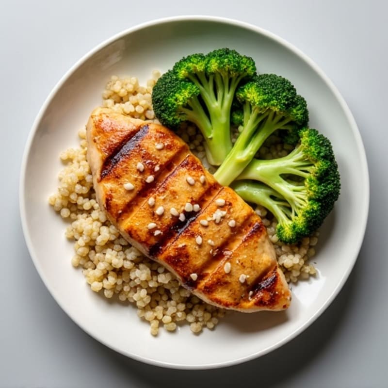 Grilled Chicken Breast with Quinoa and Steamed Broccoli