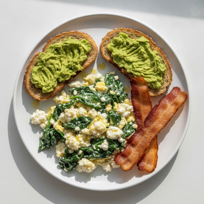 Cottage Cheese Scramble with Spinach and Turkey Bacon