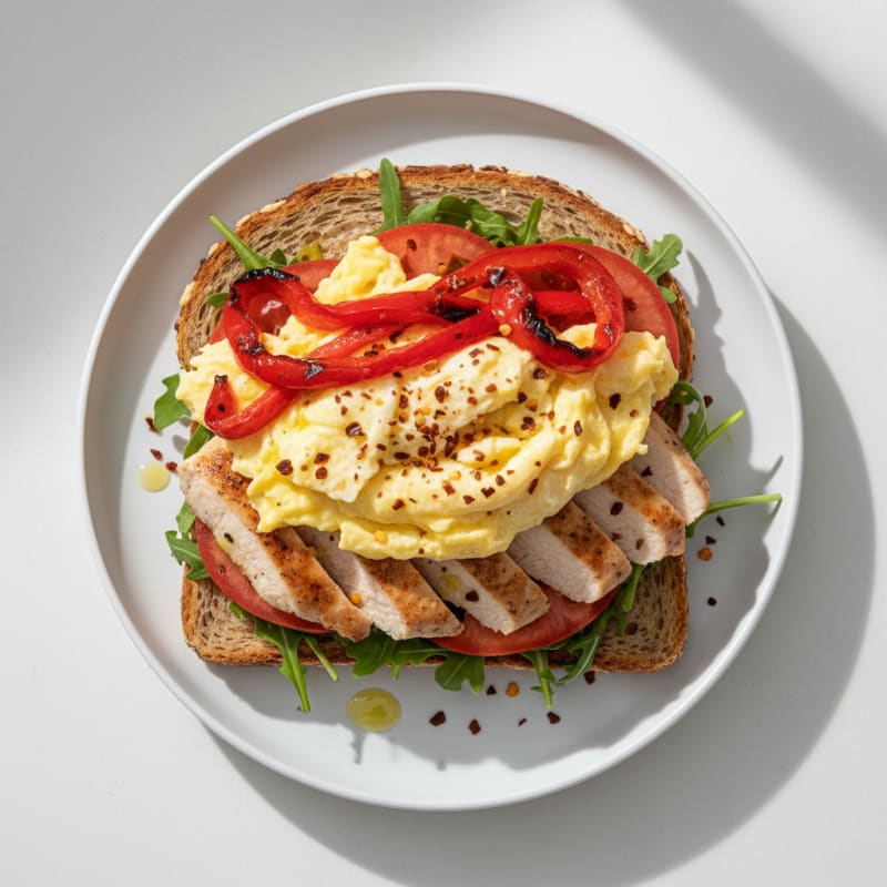 Egg and Roasted Pepper Open-Faced Sandwich on Whole Grain Bread