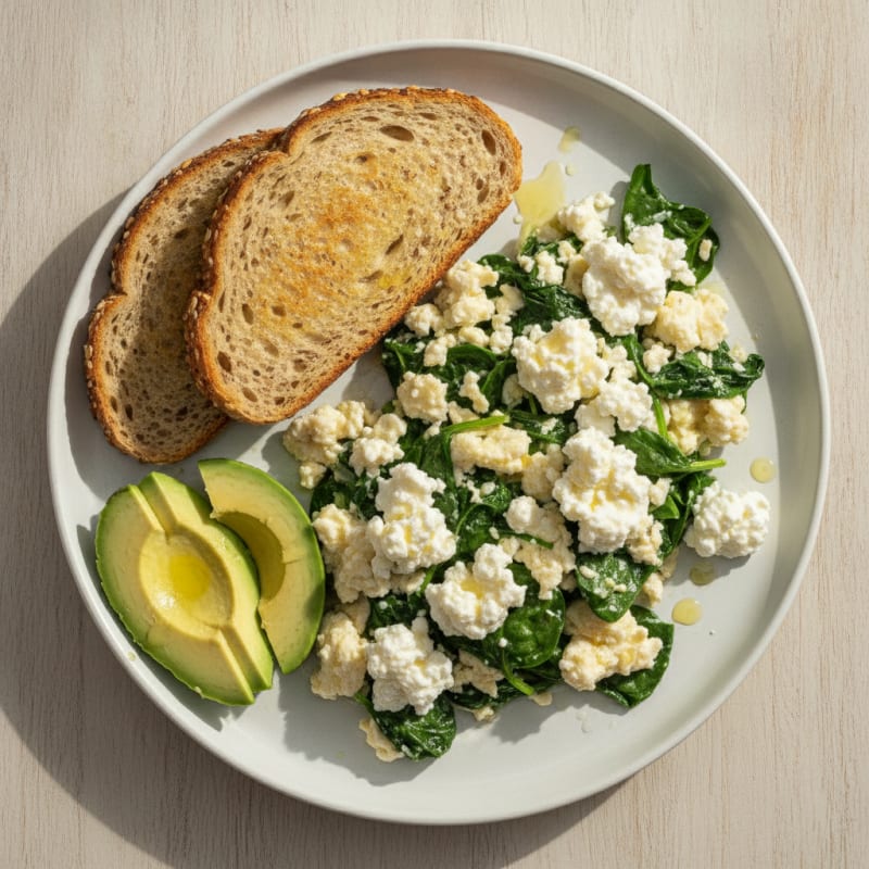 Egg White and Spinach Scramble with Cottage Cheese