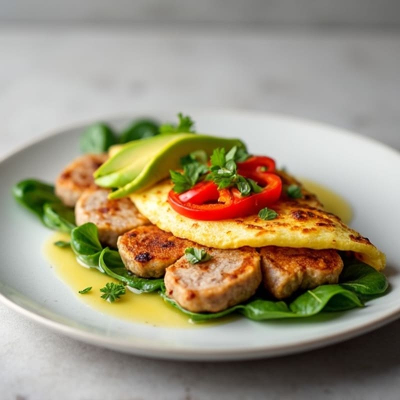 Crispy Egg White Omelette with Turkey Sausage and Spinach