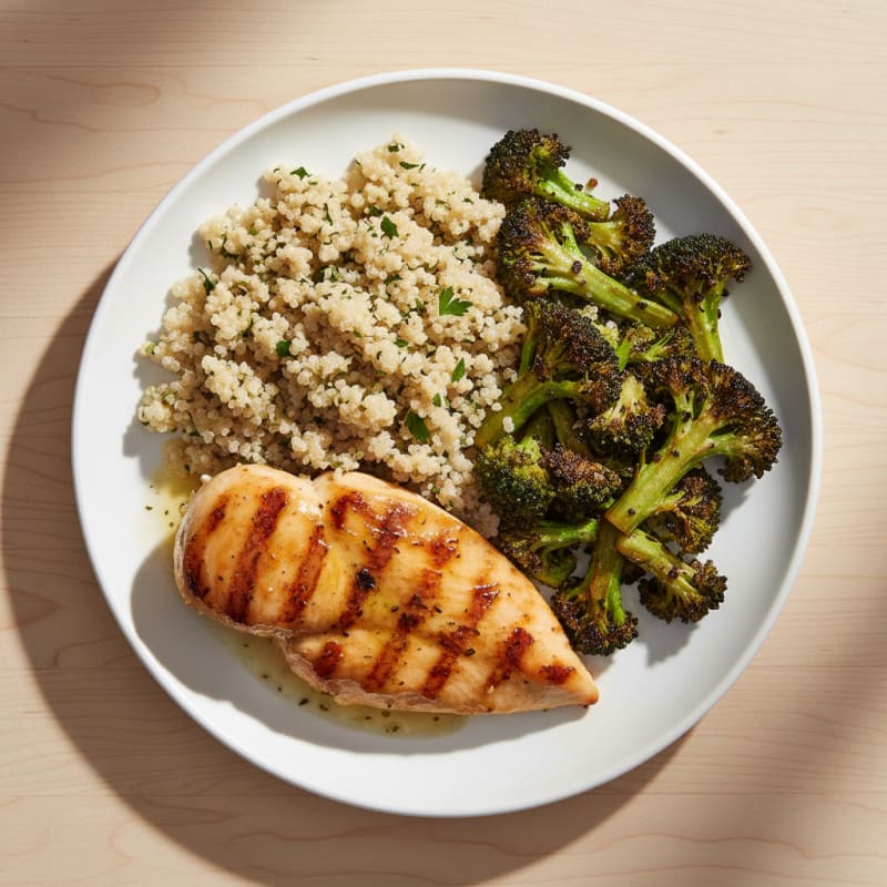 Grilled Chicken Breast with Quinoa and Roasted Broccoli
