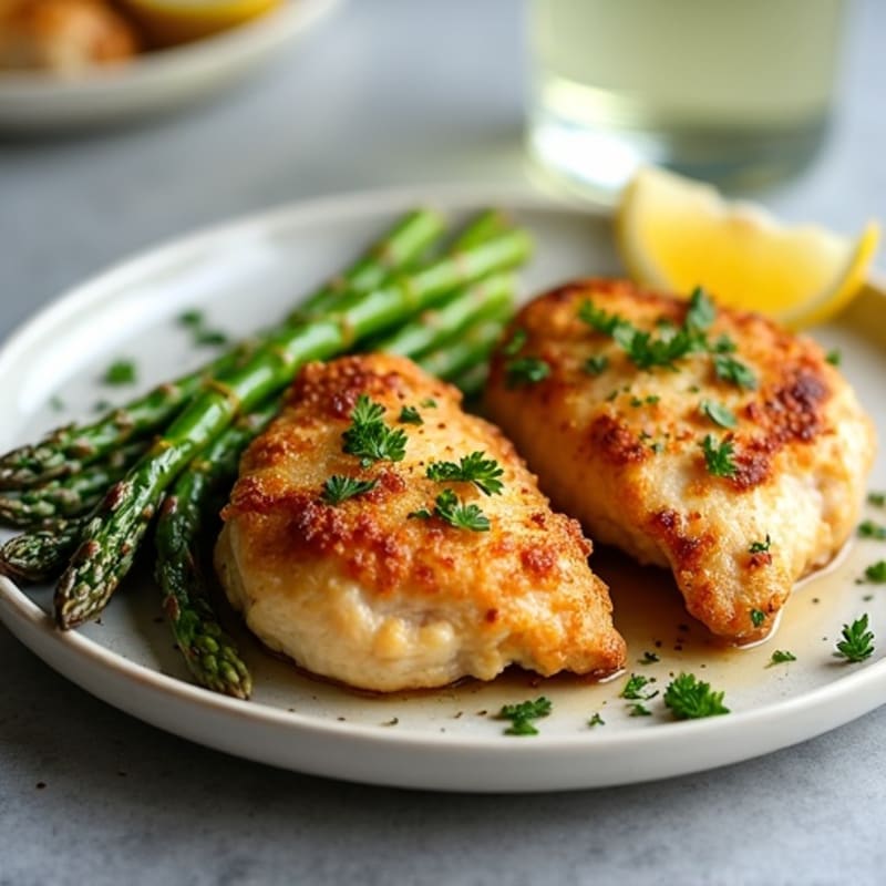 Crispy Lemon-Herb Chicken Thighs with Roasted Asparagus