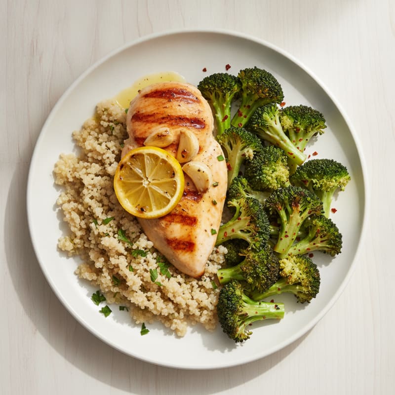 Grilled Chicken Breast with Quinoa and Roasted Broccoli