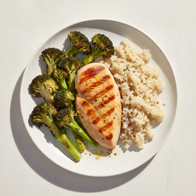 Grilled Chicken Breast with Roasted Broccoli and Quinoa