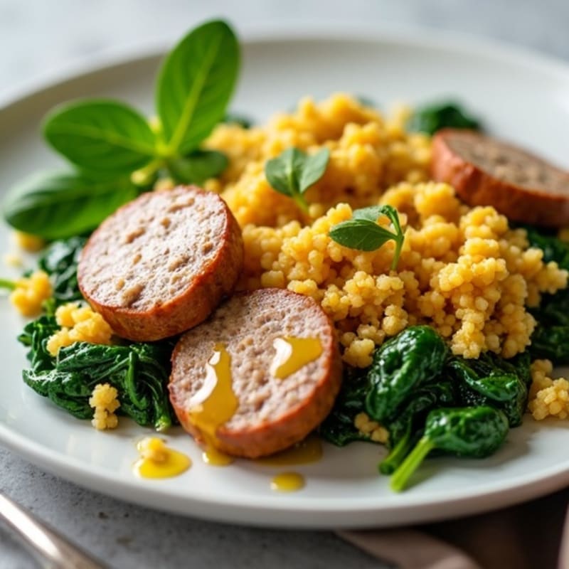 Egg White and Turkey Sausage Scramble with Spinach and Quinoa
