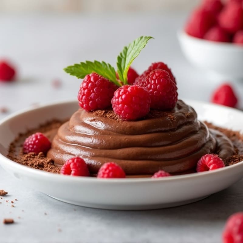 Silky Chocolate Protein Pudding with Raspberries