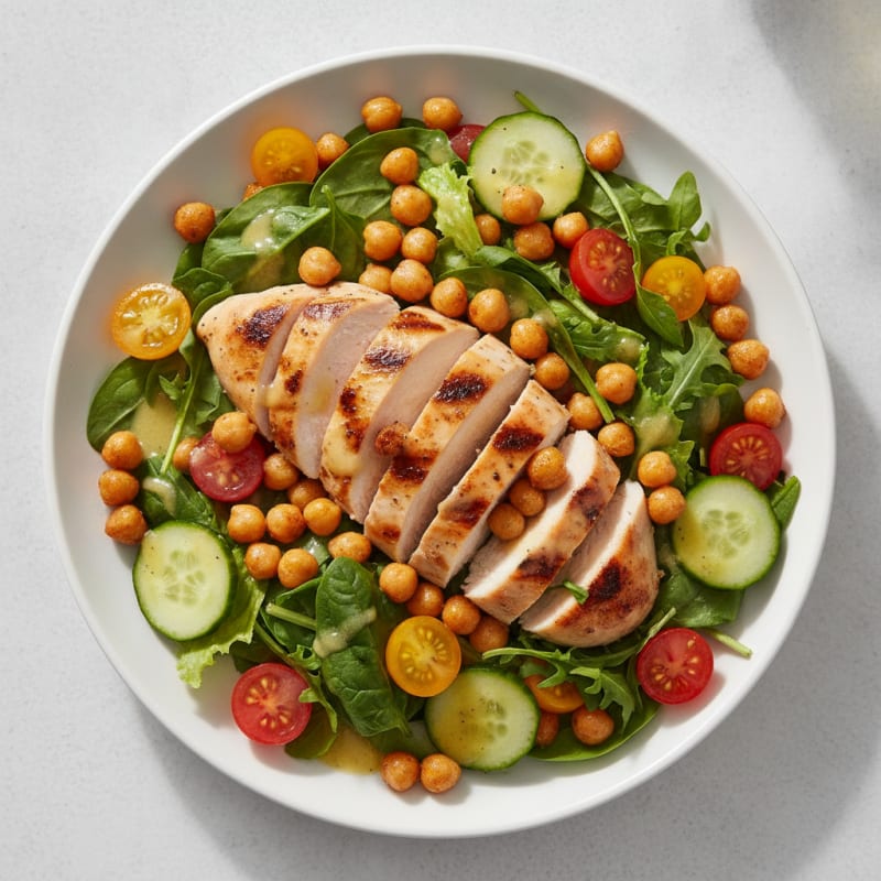 Grilled Chicken Breast Salad with Chickpeas and Lemon Vinaigrette