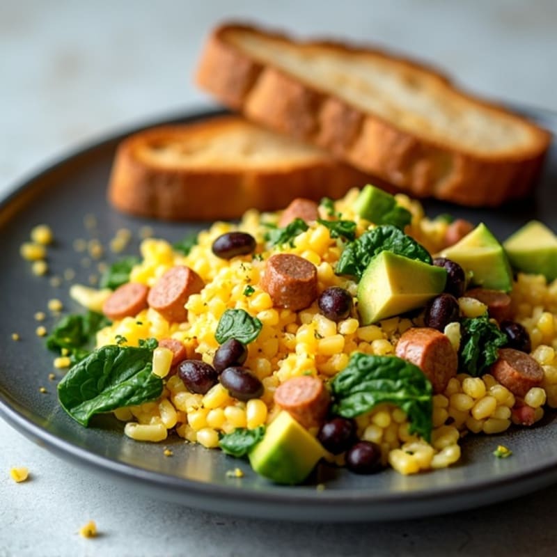 Egg White Scramble with Spinach, Turkey Sausage, and Black Beans