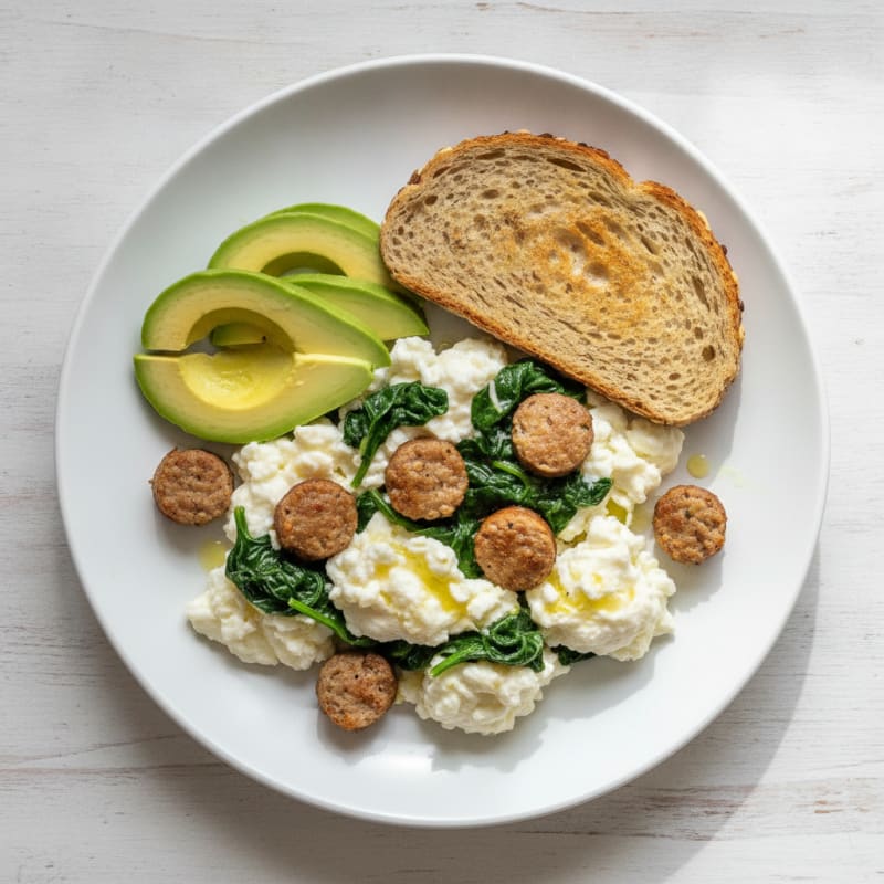 Egg White Scramble with Turkey Sausage and Spinach