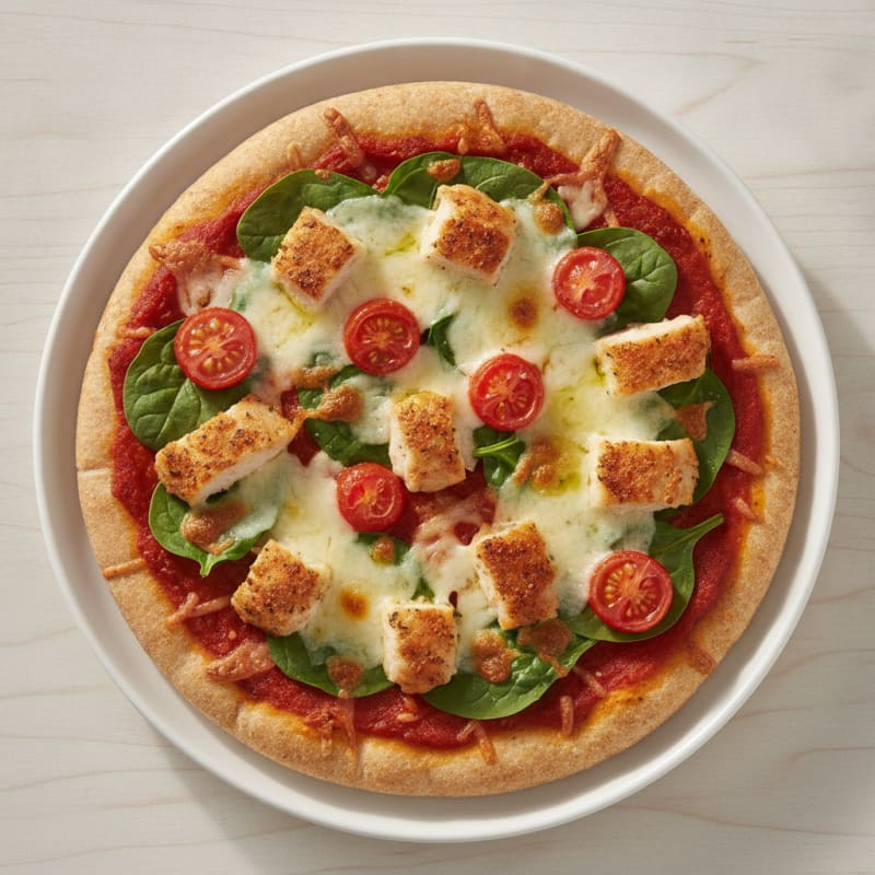 Crispy Chicken Pizza with Tomato and Spinach