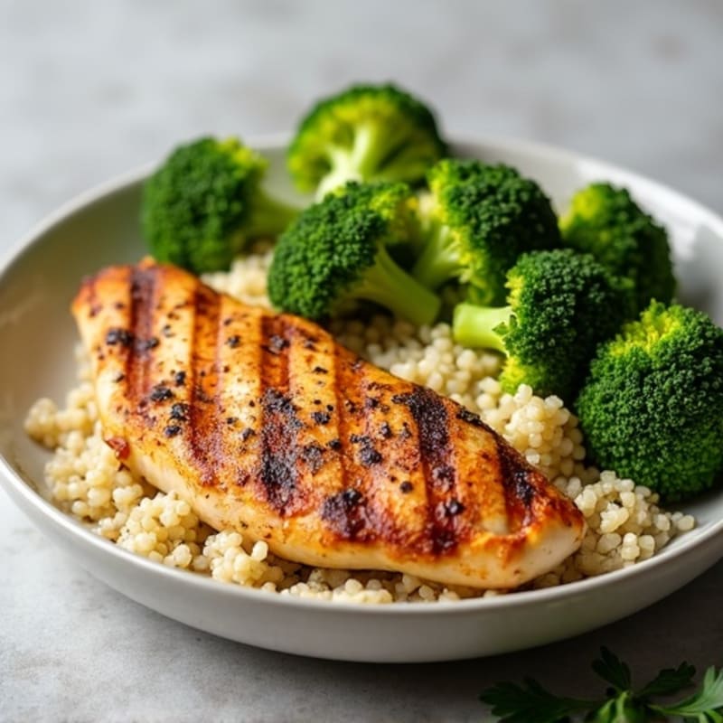 Grilled Chicken Breast with Quinoa and Roasted Broccoli
