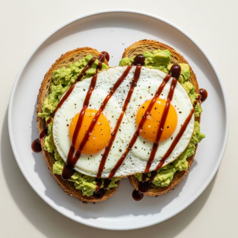 Avocado Toast with Fried Eggs and BBQ Sauce