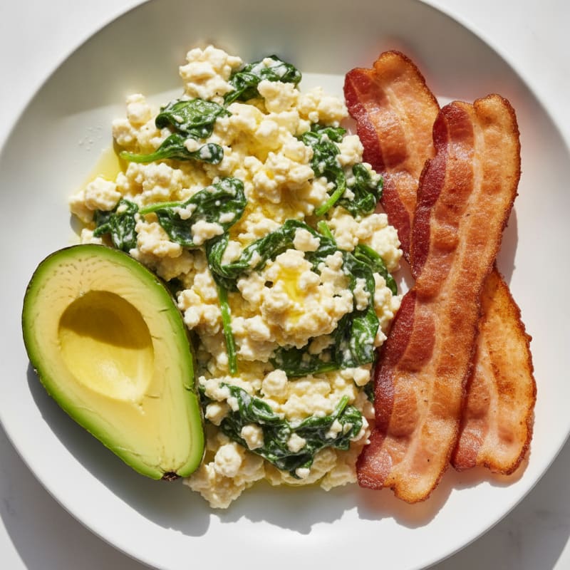 Cottage Cheese Scramble with Spinach and Turkey Bacon